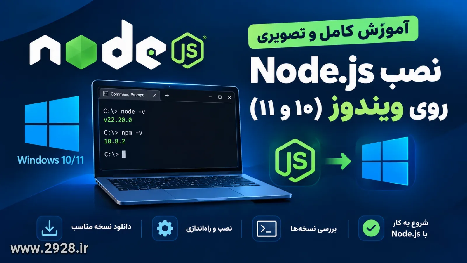 آموزش کامل و تصویری نصب Node.js روی ویندوز (۱۰ و ۱۱)